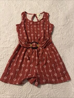 Lily Bleu Rust Floral Belted Romper with Tortoiseshell Buckle